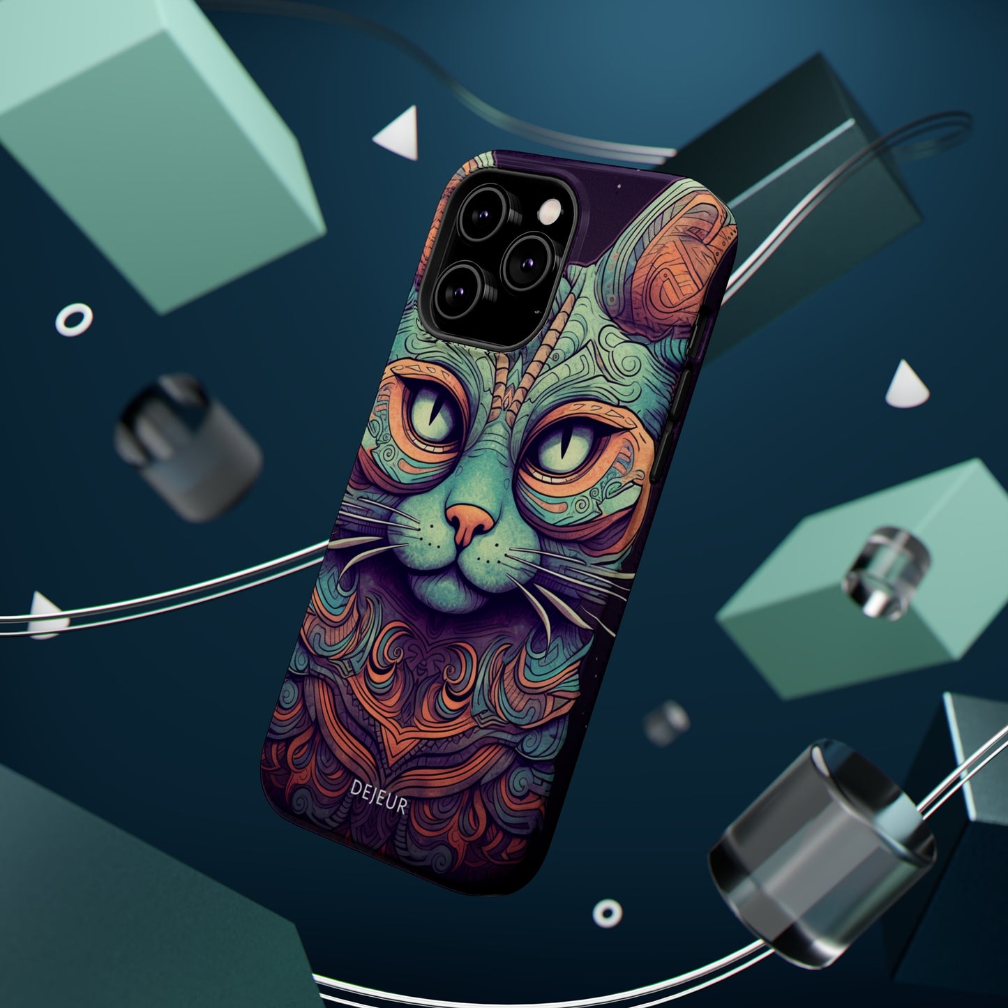 Intricate Aqua Cat - iPhone MagSafe Tough Case