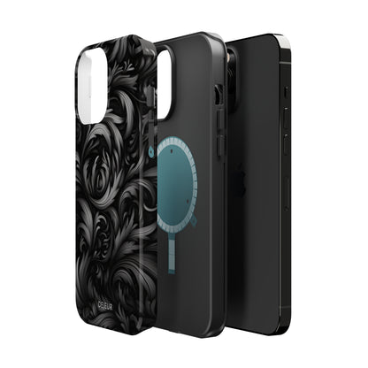 Dark Grey Floral - iPhone MagSafe Tough Case