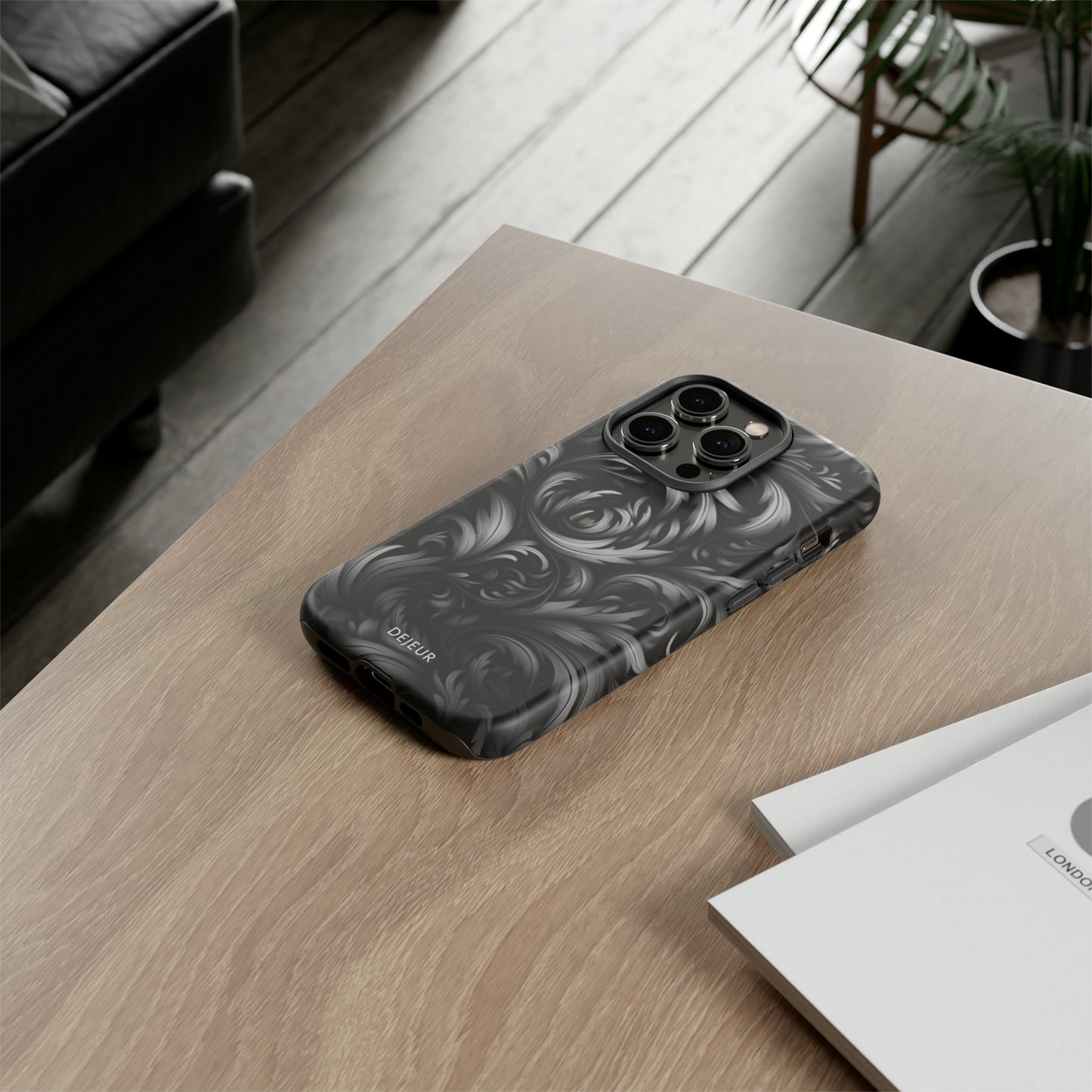 Dark Grey Floral - iPhone Tough Case