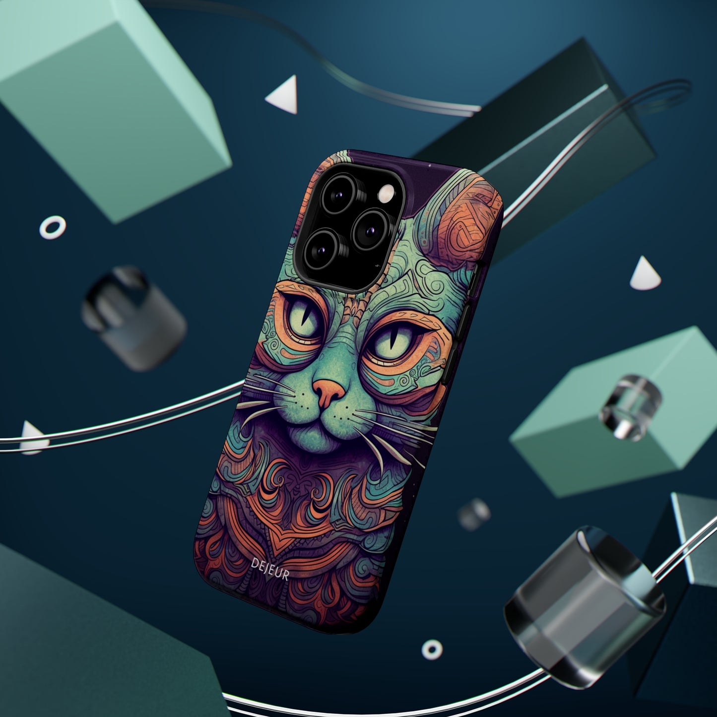 Intricate Aqua Cat - iPhone MagSafe Tough Case