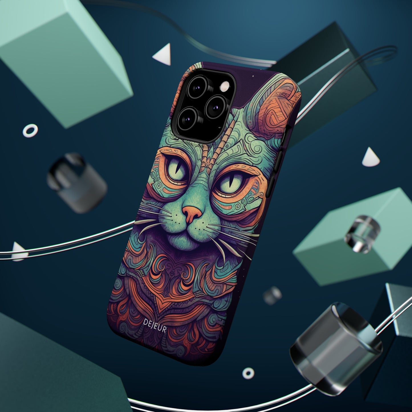 Intricate Aqua Cat - iPhone MagSafe Tough Case