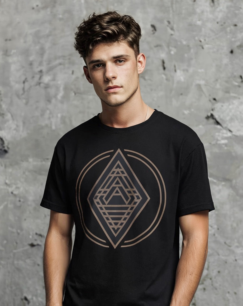 Diamond Art Deco Emblem Gold Circular Frame - Men's T-Shirt