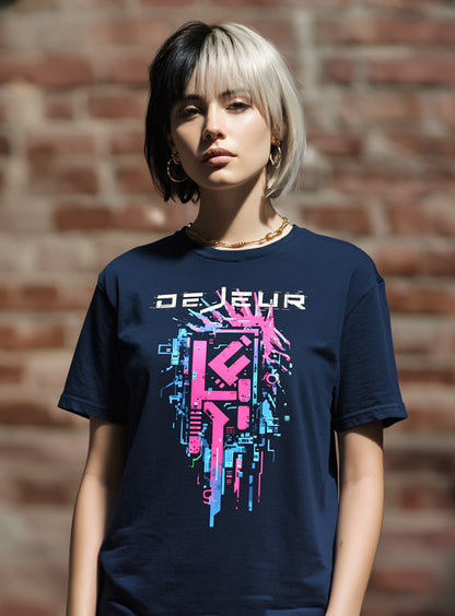 Dejeur Cyberpunk Digital Decay Electric Pink Blue - T-Shirt