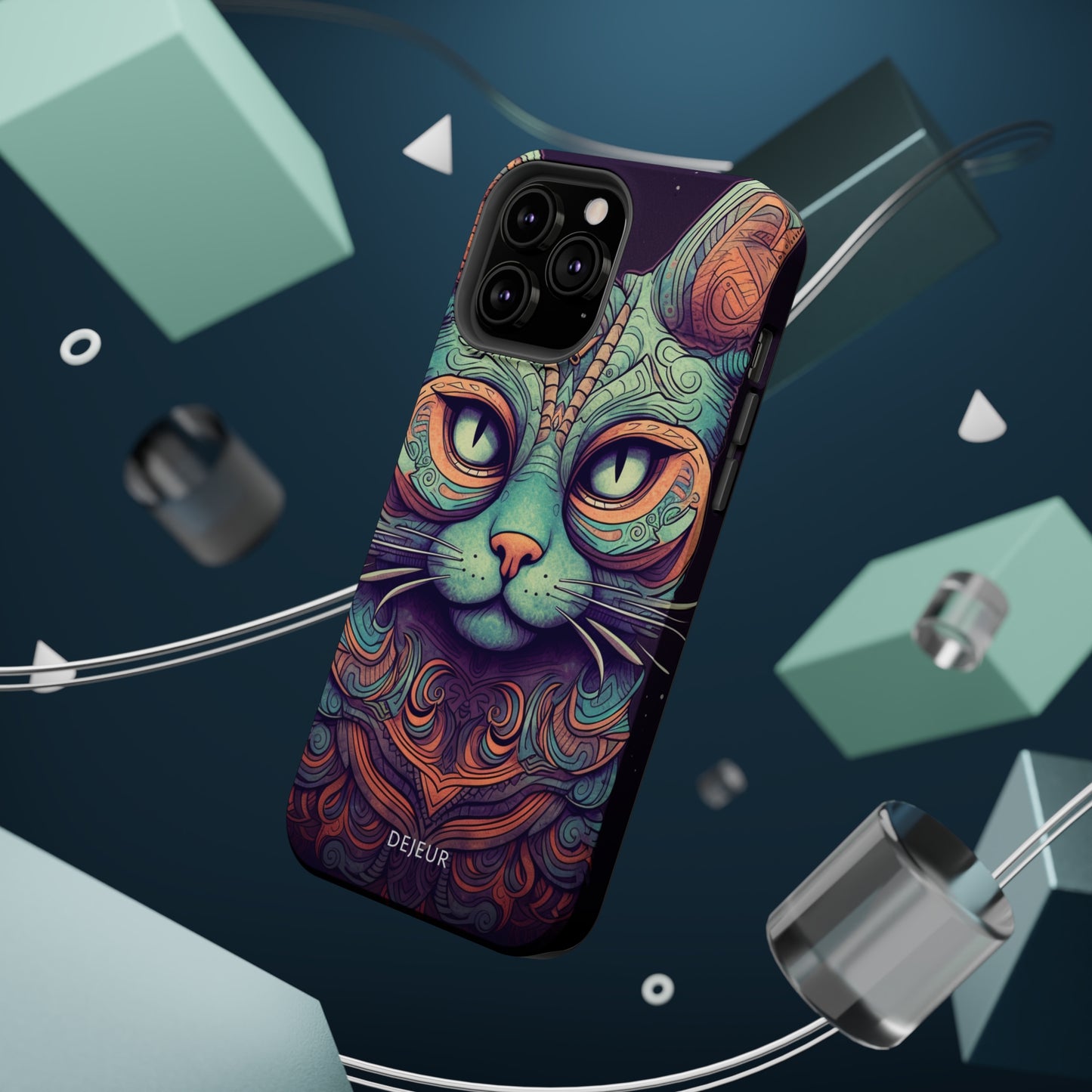 Intricate Aqua Cat - iPhone MagSafe Tough Case