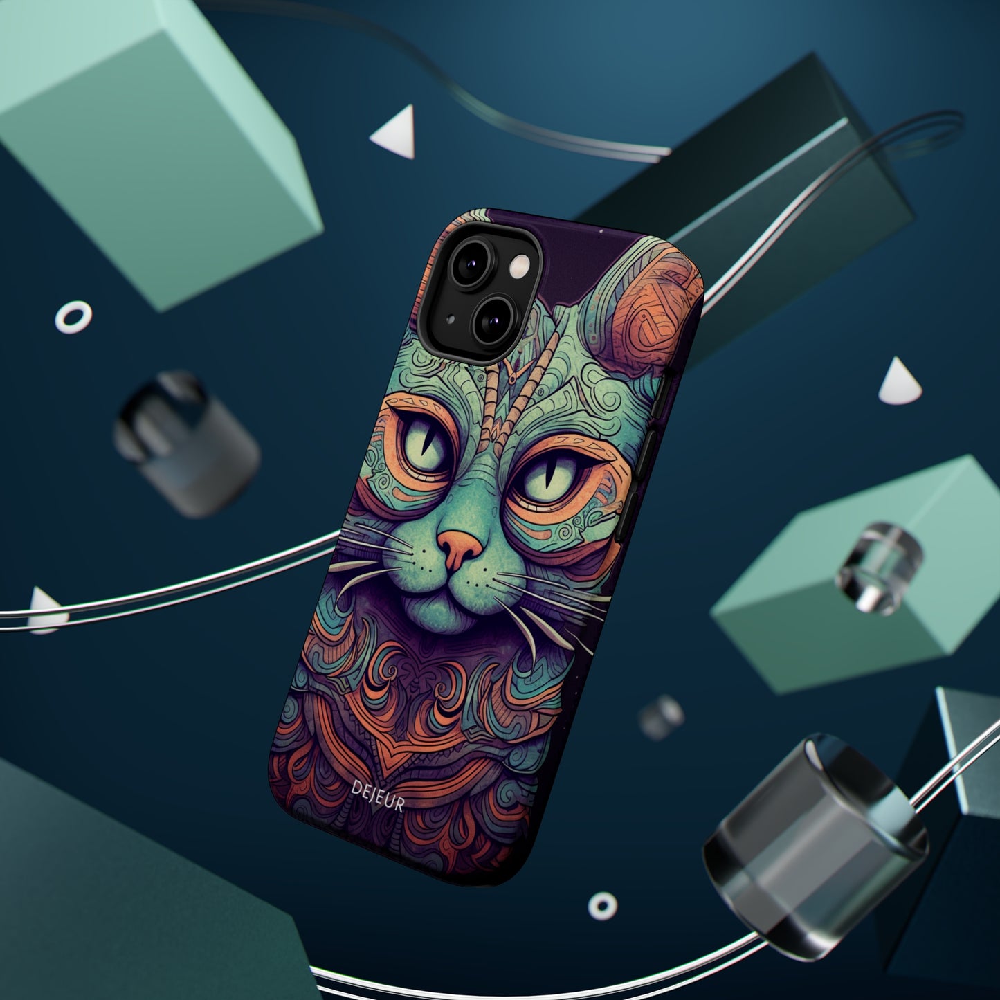 Intricate Aqua Cat - iPhone MagSafe Tough Case