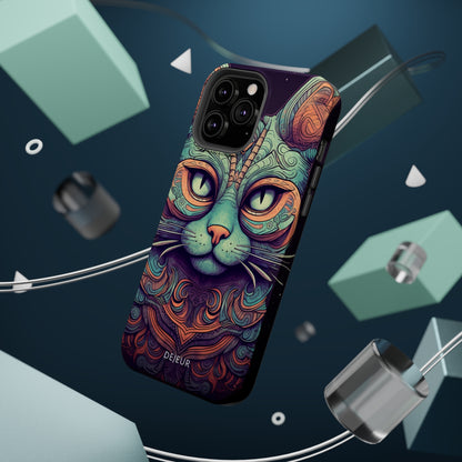 Intricate Aqua Cat - iPhone MagSafe Tough Case